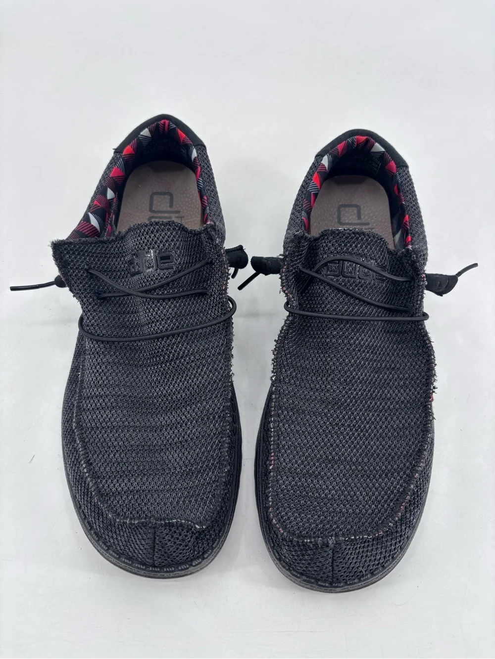 Hey Dude Wally Stretch Mesh Sox Jet Black Plaid Slip On Chukka Loafers Size 13